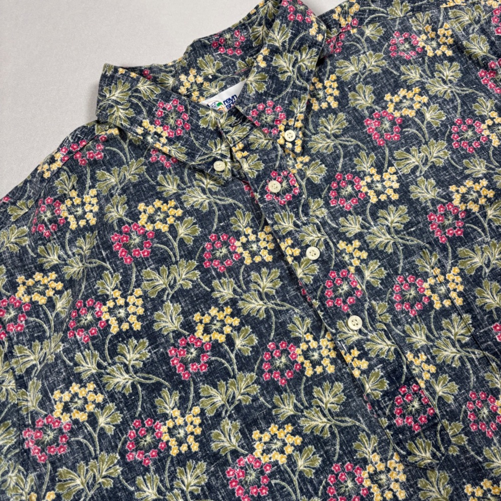 Reyn Spooner Popover Shirt Mens XXL Blue Floral Short Sleeve Hawaiian Aloha Top